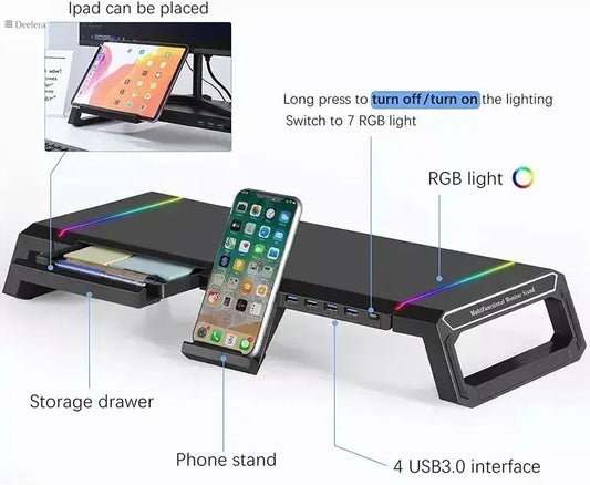 Adjustable Monitor Stand Riser - Ergonomic, Foldable & Space-Saving Deelera