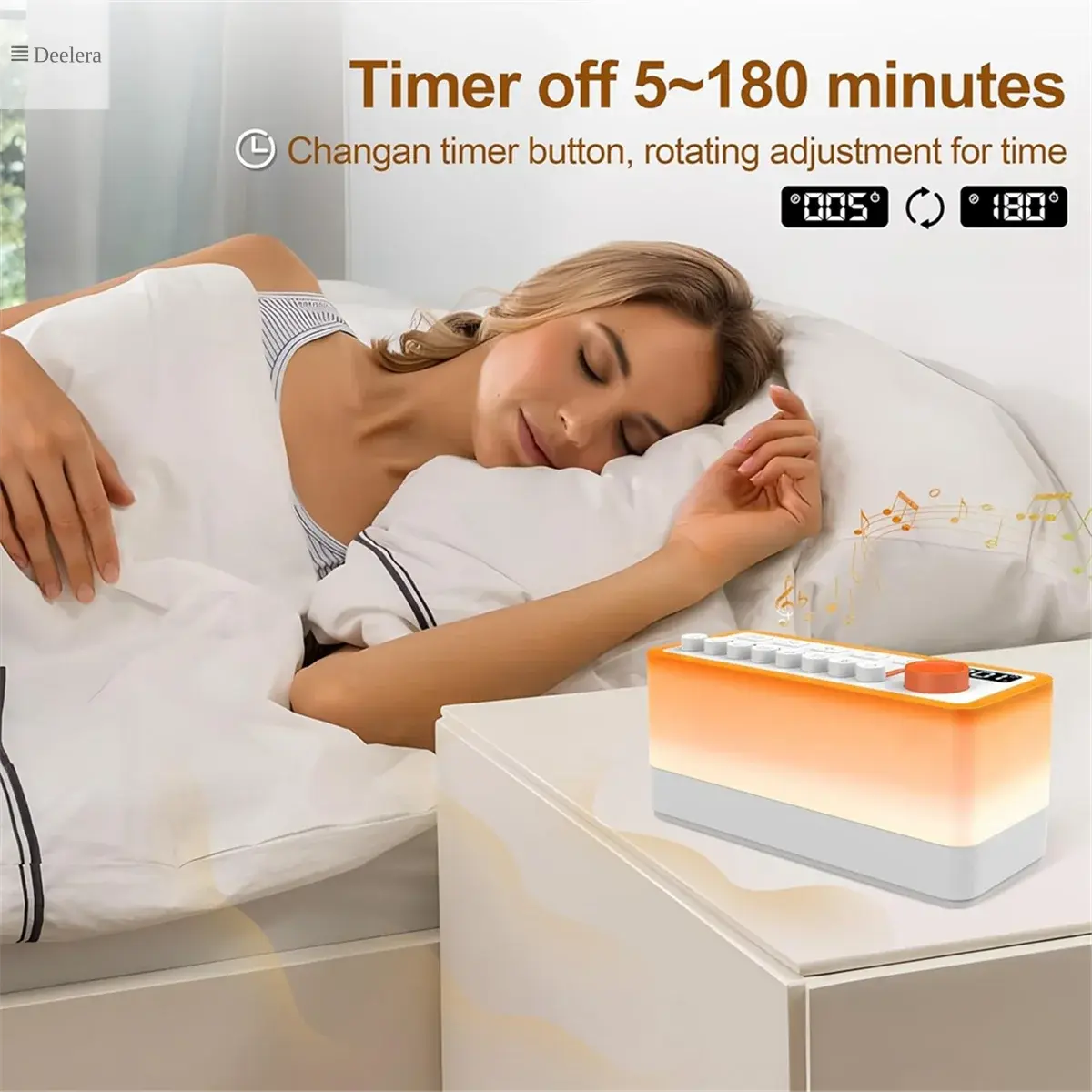 CalmWave Sound Machine with Timer – Adjustable 5-180 Min Sleep Timer & White Noise Speaker Deelera