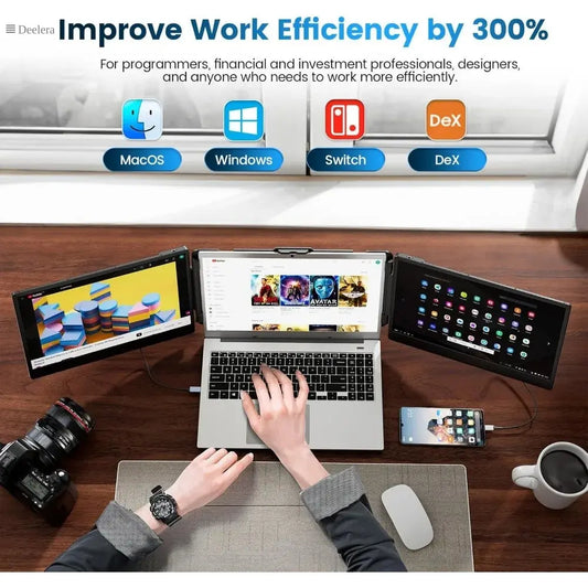 Portable Laptop Monitor 15.6" FHD - 1080P IPS Screen, Type-C, Ergonomic & Travel-Friendly Deelera